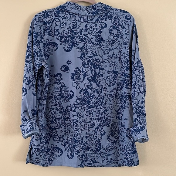 Denim & Co. Signature Roll Tab Sleeve Button Front Tunic Lined Floral Relaxed - Picture 2 of 7